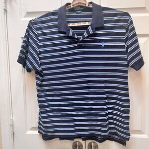Polo Ralph Lauren Mens Striped Navy Blue Short Sleeve Polo Shirt XL Pima Cotton